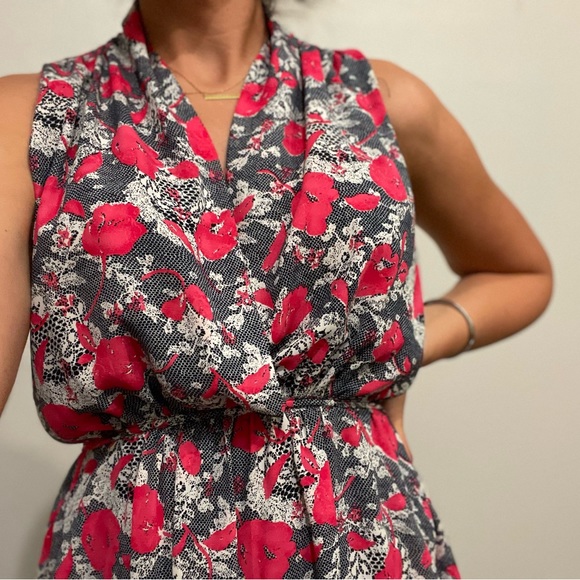 COPY - Aqua flora mini dress with tie around waist - Picture 2 of 5